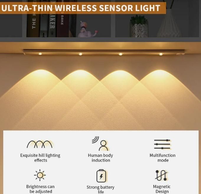 LED PIR Motion Sensor Cabinet Light – Wireless, USB Rechargeable & Energy-Efficient!